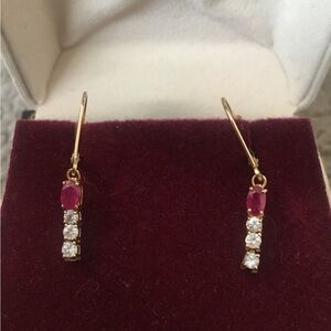 Vintage 14K Yellow Gold Diamond & Ruby Lever back Earrings